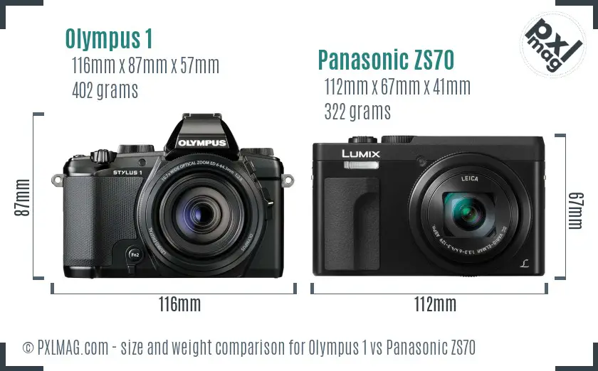 Olympus 1 vs Panasonic ZS70 size comparison