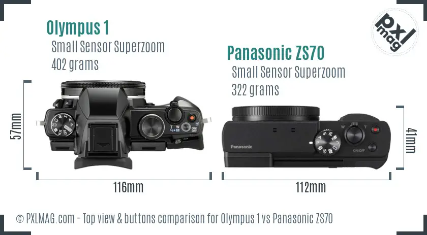 Olympus 1 vs Panasonic ZS70 top view buttons comparison