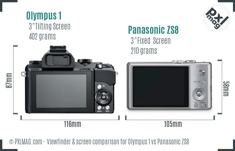 Olympus 1 vs Panasonic ZS8 Screen and Viewfinder comparison