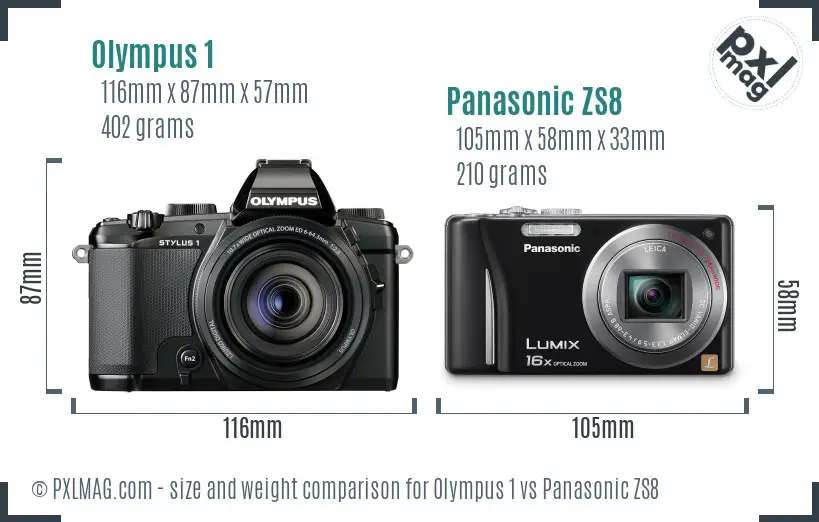Olympus 1 vs Panasonic ZS8 size comparison