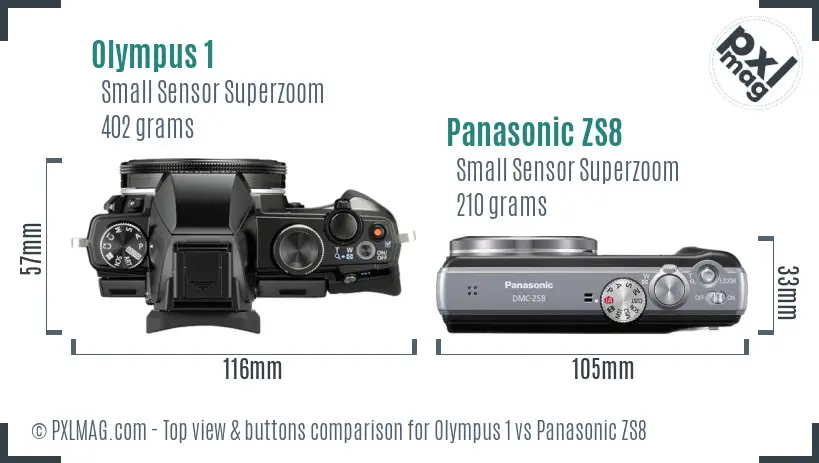 Olympus 1 vs Panasonic ZS8 top view buttons comparison