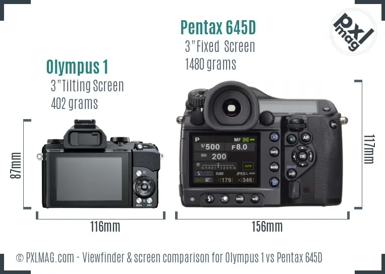 Olympus 1 vs Pentax 645D Screen and Viewfinder comparison