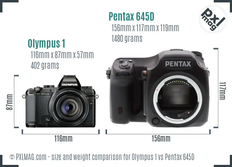 Olympus 1 vs Pentax 645D size comparison