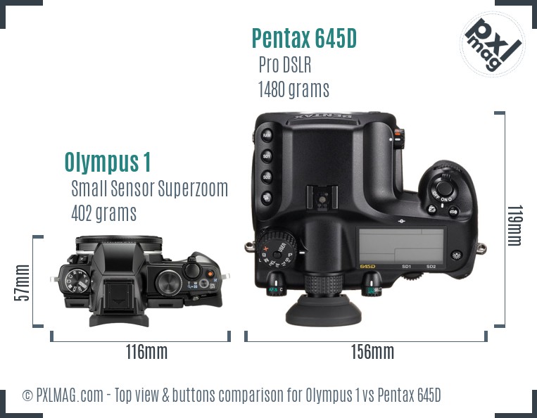 Olympus 1 vs Pentax 645D top view buttons comparison