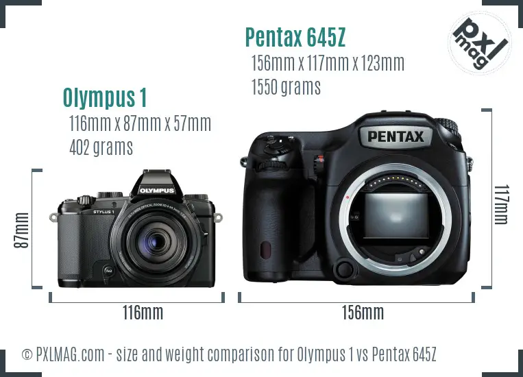 Olympus 1 vs Pentax 645Z size comparison