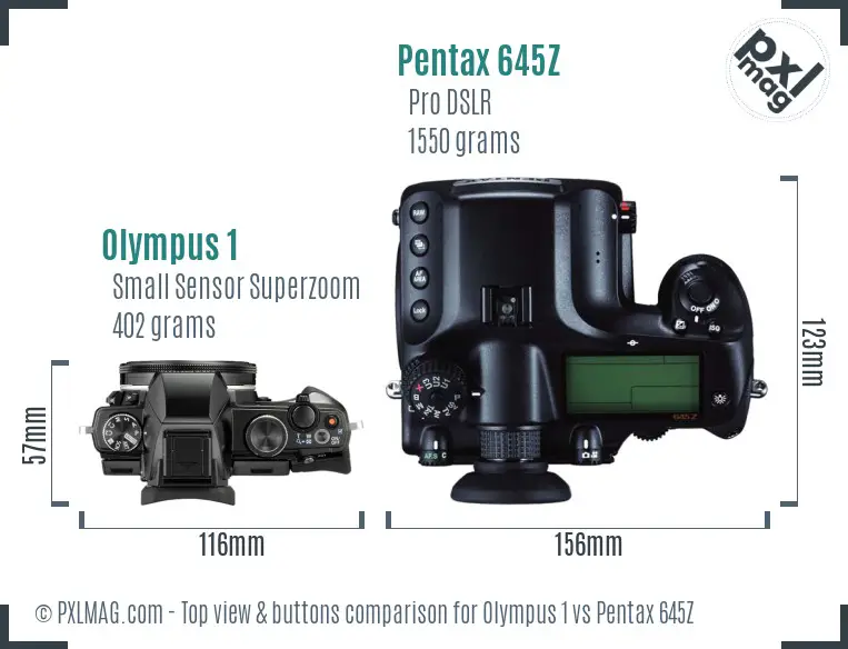 Olympus 1 vs Pentax 645Z top view buttons comparison