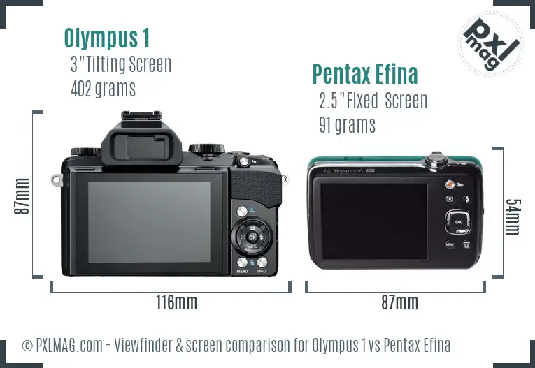 Olympus 1 vs Pentax Efina Screen and Viewfinder comparison