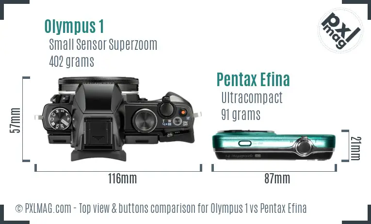 Olympus 1 vs Pentax Efina top view buttons comparison