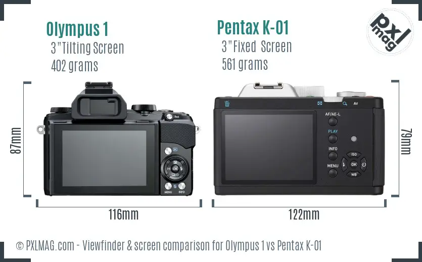 Olympus 1 vs Pentax K-01 Screen and Viewfinder comparison