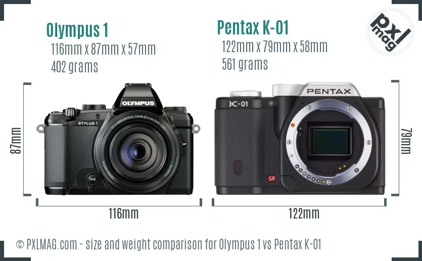 Olympus 1 vs Pentax K-01 size comparison