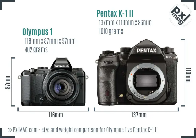 Olympus 1 vs Pentax K-1 II size comparison