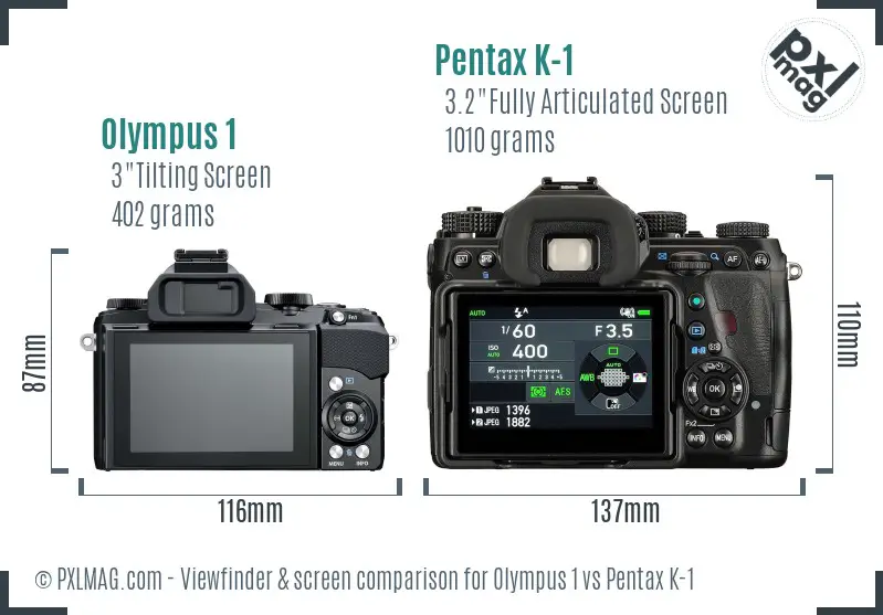 Olympus 1 vs Pentax K-1 Screen and Viewfinder comparison