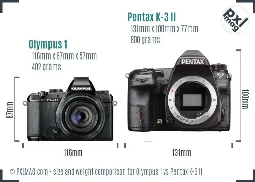 Olympus 1 vs Pentax K-3 II size comparison