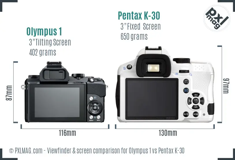 Olympus 1 vs Pentax K-30 Screen and Viewfinder comparison