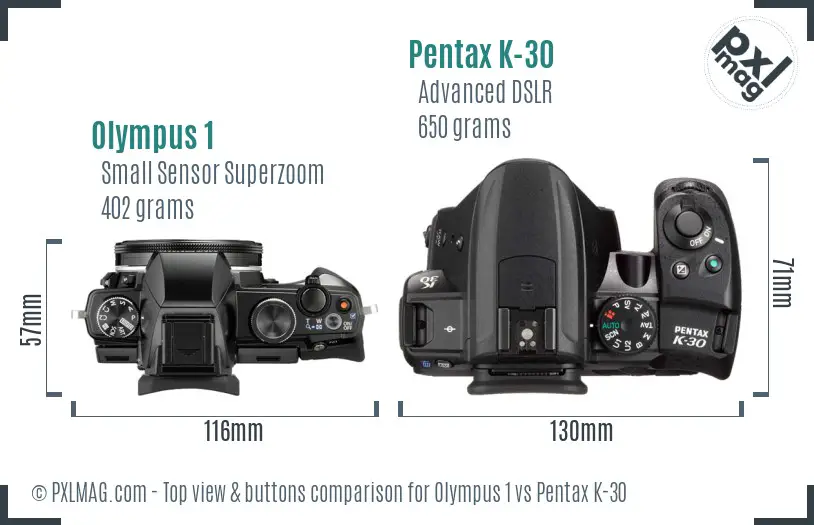Olympus 1 vs Pentax K-30 top view buttons comparison