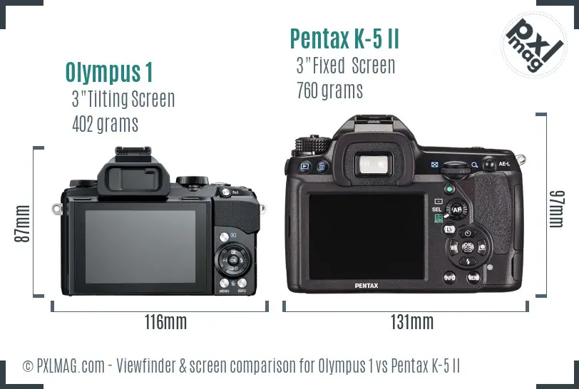 Olympus 1 vs Pentax K-5 II Screen and Viewfinder comparison