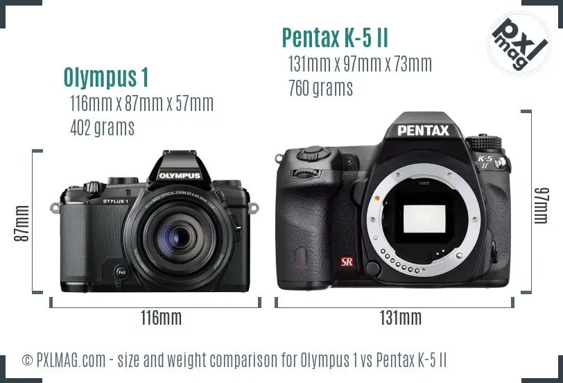 Olympus 1 vs Pentax K-5 II size comparison
