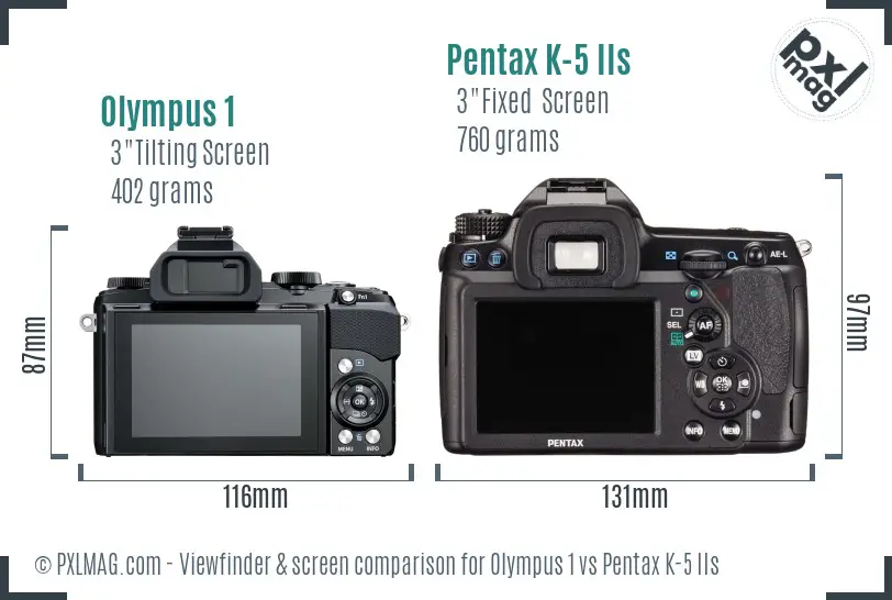 Olympus 1 vs Pentax K-5 IIs Screen and Viewfinder comparison