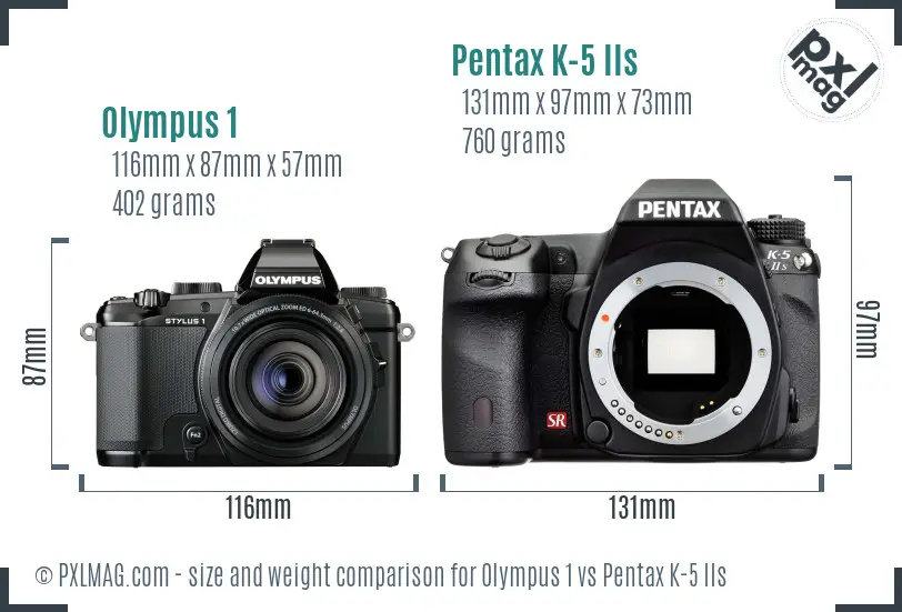 Olympus 1 vs Pentax K-5 IIs size comparison