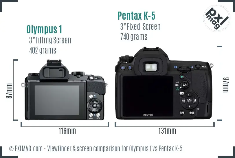 Olympus 1 vs Pentax K-5 Screen and Viewfinder comparison