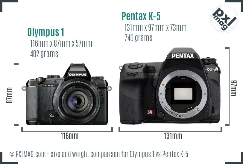 Olympus 1 vs Pentax K-5 size comparison
