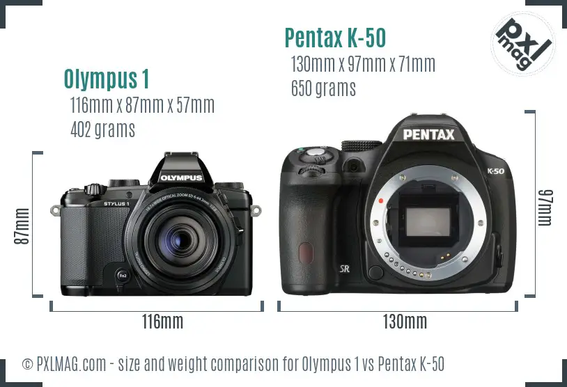 Olympus 1 vs Pentax K-50 size comparison