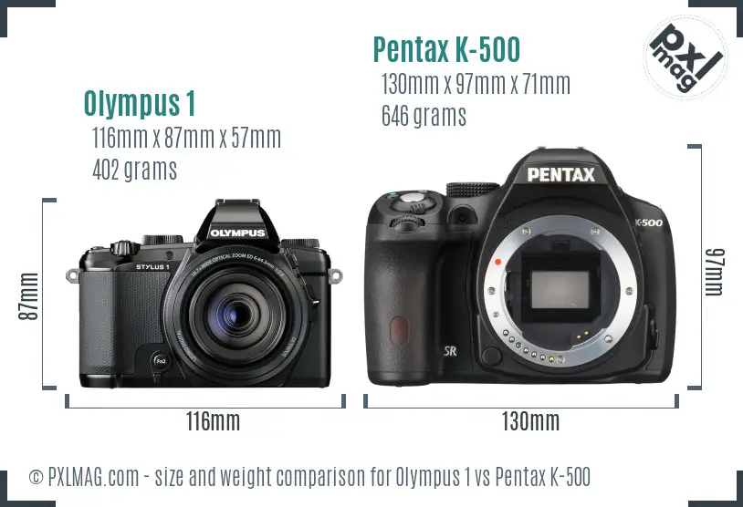 Olympus 1 vs Pentax K-500 size comparison