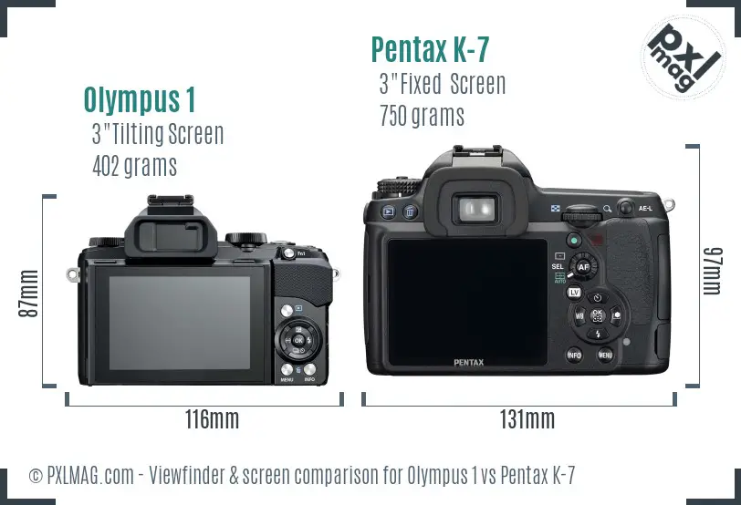 Olympus 1 vs Pentax K-7 Screen and Viewfinder comparison