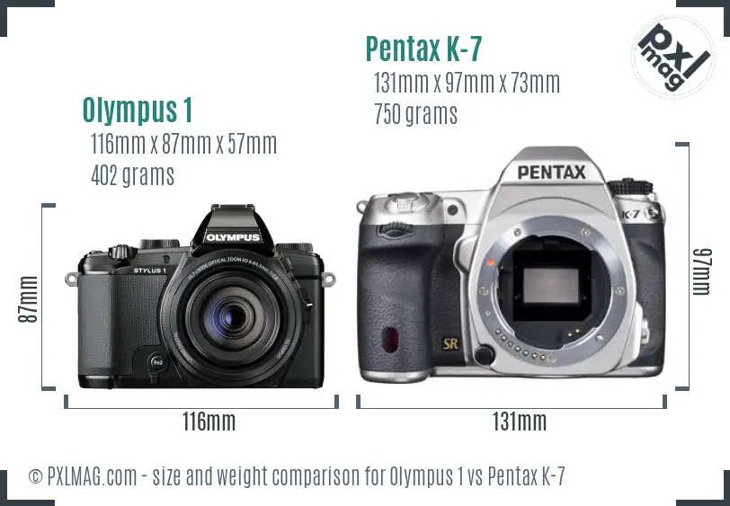 Olympus 1 vs Pentax K-7 size comparison