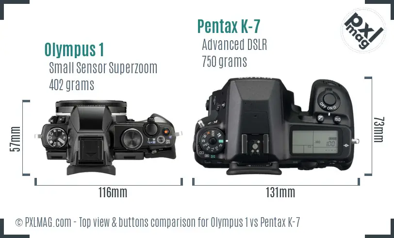 Olympus 1 vs Pentax K-7 top view buttons comparison