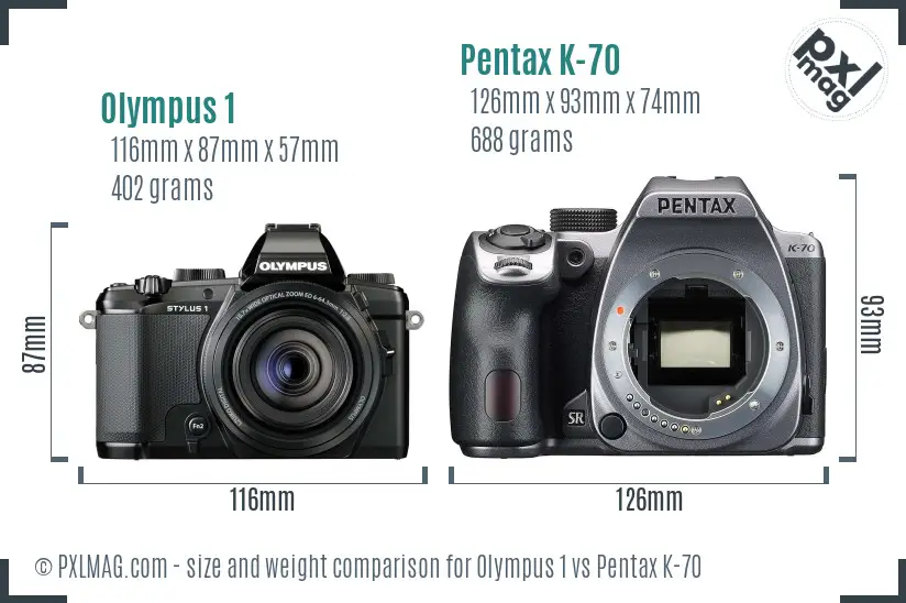 Olympus 1 vs Pentax K-70 size comparison