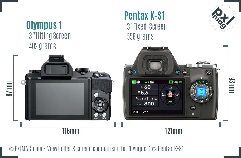 Olympus 1 vs Pentax K-S1 Screen and Viewfinder comparison