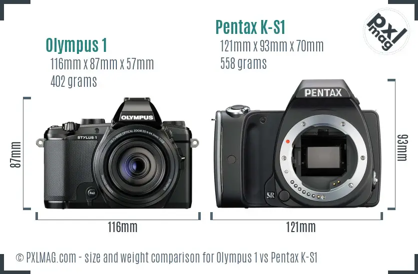 Olympus 1 vs Pentax K-S1 size comparison