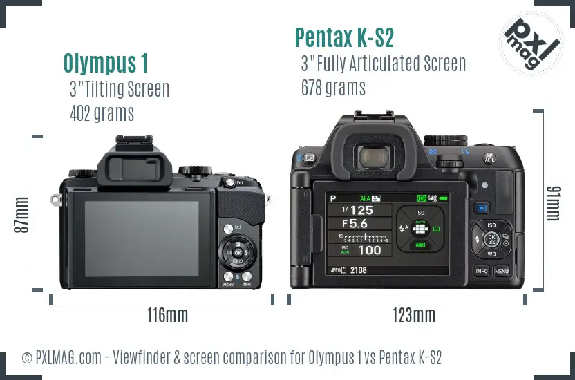 Olympus 1 vs Pentax K-S2 Screen and Viewfinder comparison