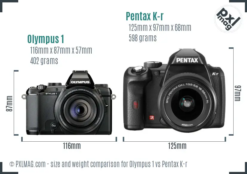 Olympus 1 vs Pentax K-r size comparison