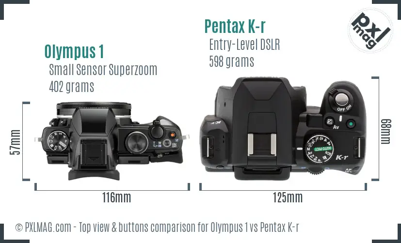 Olympus 1 vs Pentax K-r top view buttons comparison
