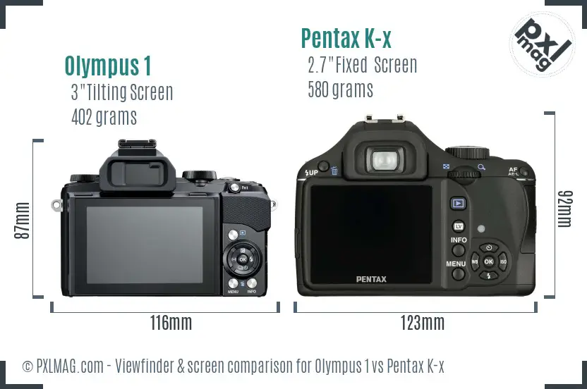 Olympus 1 vs Pentax K-x Screen and Viewfinder comparison