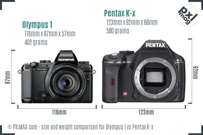 Olympus 1 vs Pentax K-x size comparison