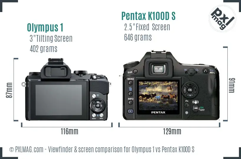 Olympus 1 vs Pentax K100D S Screen and Viewfinder comparison