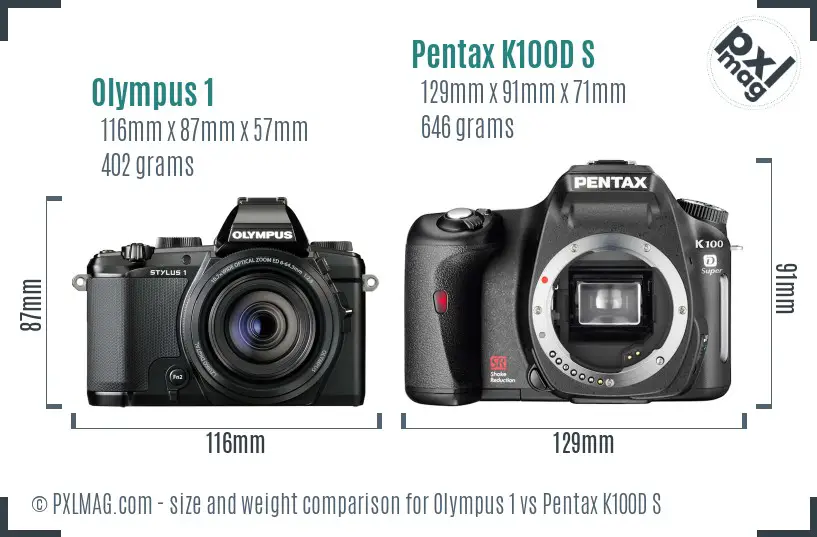 Olympus 1 vs Pentax K100D S size comparison