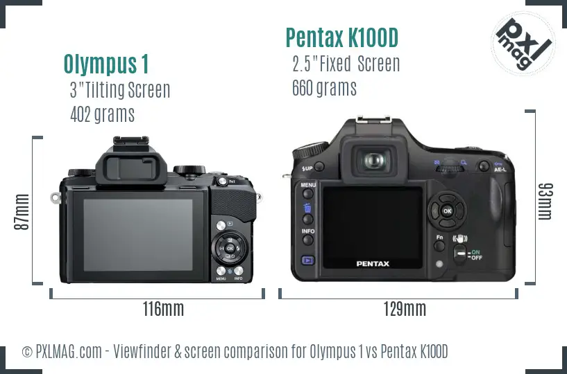 Olympus 1 vs Pentax K100D Screen and Viewfinder comparison
