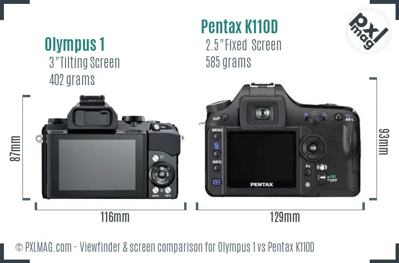 Olympus 1 vs Pentax K110D Screen and Viewfinder comparison