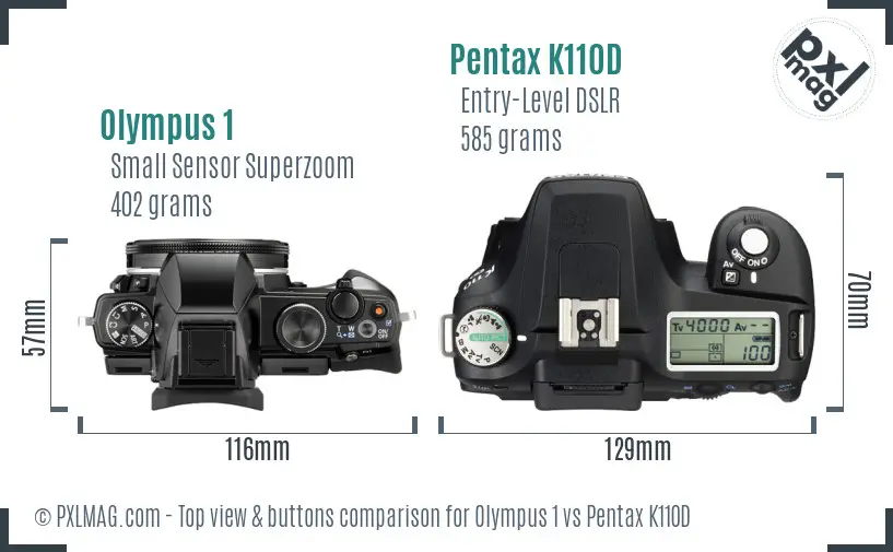 Olympus 1 vs Pentax K110D top view buttons comparison