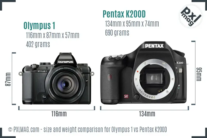 Olympus 1 vs Pentax K200D size comparison