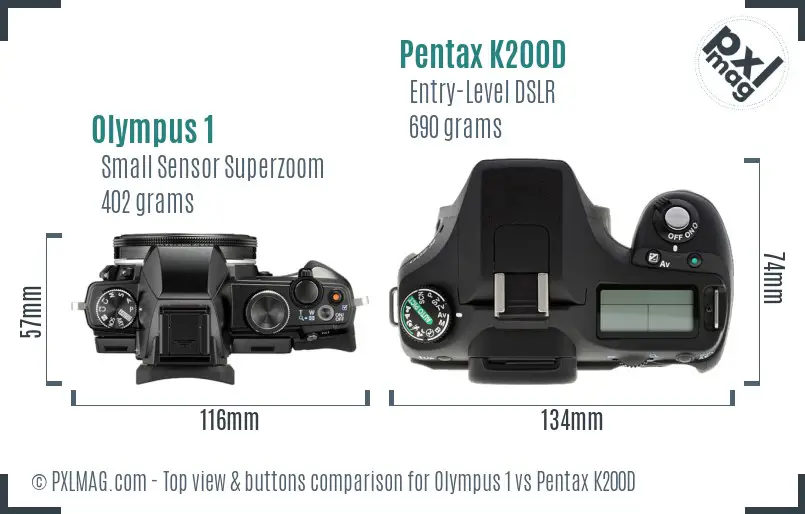 Olympus 1 vs Pentax K200D top view buttons comparison