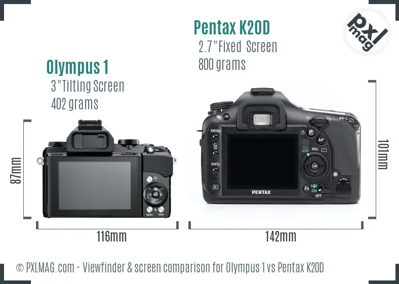 Olympus 1 vs Pentax K20D Screen and Viewfinder comparison