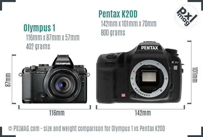 Olympus 1 vs Pentax K20D size comparison