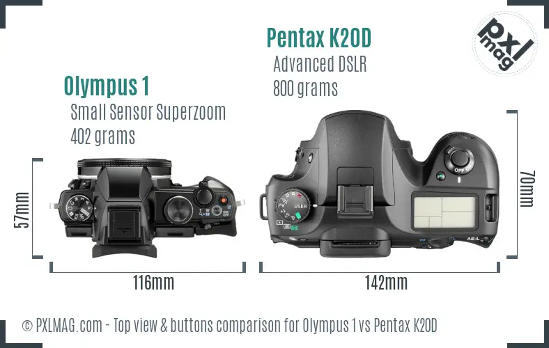 Olympus 1 vs Pentax K20D top view buttons comparison