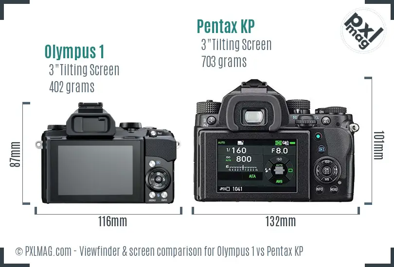 Olympus 1 vs Pentax KP Screen and Viewfinder comparison