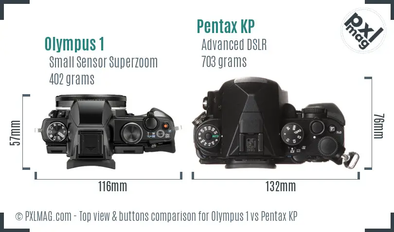 Olympus 1 vs Pentax KP top view buttons comparison